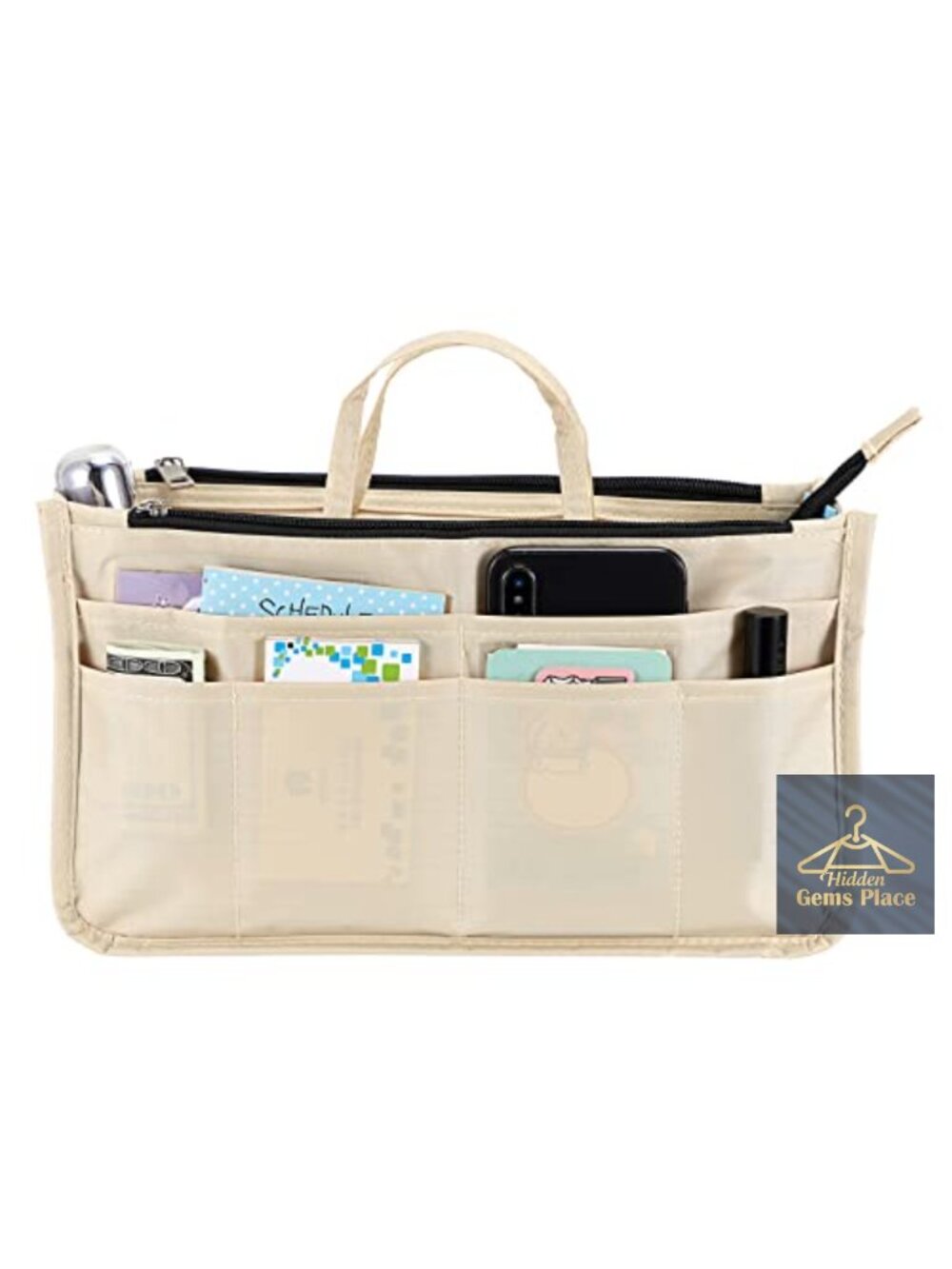 Handbag Organizer Insert with 13 Pockets & Handle Nylon Purse Tote Shaper